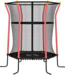 HomCom Gyerek Trambulin Cipzáras Bejárattal és Párnázott Oszlopokkal, Ø163, 5x190 cm, Piros