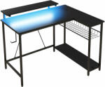 HomCom L alakú gamer íróasztal - LED-del, polcokkal és megfordítható sarokkal