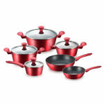 Royalty Line FD10 Edény- és Serpenyőkészlet, 10 darabos, Öntött alumínium, Greblon márvány bevonattal, Indukciós, Piros