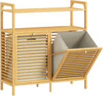 Homcom Mosókonyhabútor 2 db 41 literes kosárral és 2 db polccal, fa és krémszínű