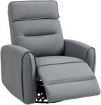 Homcom Kézzel Dönthető Relax Fotel Bőrhatású Lábtartóval és Forgótalppal, Szürke