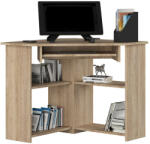  TED sarokíróasztal, polcokkal és kihúzható billentyűzetpolccal, 80x80x74 cm, sonoma tölgyfa