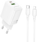 BOROFONE Incarcator de retea Type-C + USB-A, PD20W, QC3.0, GaN + USB-C la Lightning Cablu - Fuente (BN27) - White (KF2357691) - pcone