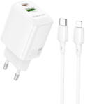 BOROFONE Incarcator de retea USB + Type-C, PD30W, QC3.0, GaN + Cablu Lightning la USB-C - Fuente (BN29) - White