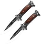 Depox Két vadászkés készlet, gravírozott minta, fa nyél, 28 cm, barna (C52+C52)