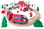 Woodyland Pista de tren din lemn cu locomotivă electrică, pompieri, 60 de piese (OLP102192110) Trenulet