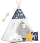 Nukido Gyereksátor, Nukido Tipi, fényfüzérrel, 120 x 120 x 165 cm, sötétkék, prémium pamut, fenyőfa rudak, 3 párna, vastag szigetelő matrac (TE740424)