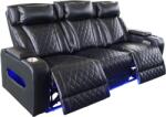 Luxus, háromszemélyes elektromos relax fotel, lábtartóval, pohártartóval, világítással AirLeather fekete