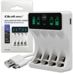 Qoltec akkumulátortöltő Ni-MH típusú R03 AAA R6 AA | LCD | USB-C kábel | Fehér (50848)