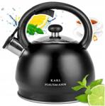 Karl Hausmann Forrásvízforraló Gázhoz Fekete 1, 8L Síppal, Fedővel, Acél, Indukció, Ezüst (5907564507998)