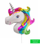 Mezőfi Team Kft Unikornis fej, szivárványos, mini fólia lufi, pálcás