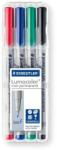 STAEDTLER Alkoholmentes marker készlet, OHP, 0, 6 mm, STAEDTLER "Lumocolor® 316 F", 4 különbözõ szín (4 db) (TS316WP4)