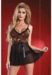Livco Corsetti Arini 2 részes szexi leopárd mintás - fekete babydoll fehérnemű szett S/M