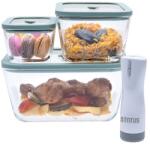 Status Viva boroszilikát üveg vákuumtároló 4 részes szett ( Menta 0, 5 L + 1, 4 L + 2, 6 L + BVP-50 akkumulátoros vákuumpumpa)