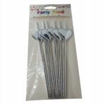 Party Time Papír szívószálak Ezüst Szívek mintával 6 db (MJ12542SR)