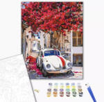Alkotásutca Autó a virágzó utcán - Számfestő készlet kereten 40x50