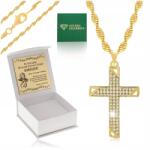 Golden Celebrity Arany Szingapúri Lánc Kereszt Strasszok Gravírozás Ajándék Keresztelő