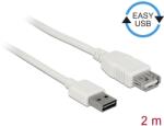 Delock Bovíto cablu EASY-USB 2.0 tip A conector mufă USB 2.0 tip A manșon alb 2 m