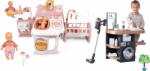 Smoby Set căsuță pentru păpușă cu trei părți și colț de curățenie Large Doll´s Play Center Soft Baby Nurse Smoby cu mașină de spălat aspirator și păpușă de 32 cm (SM220394-8) Papusa