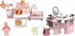 Smoby Set căsuță pentru păpușă cu trei părți și măsuță cosmetică Large Doll´s Play Center Soft Baby Nurse Smoby cu uscător de păr electronic și păpușă de 32 cm în șalopetă (SM220394-13) Papusa