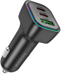 BOROFONE Autós Töltő Trophie (BZ28C) - 1x USB, 2x Type-C, Nagy Teljesítmény, PD, PPS, QC3.0, FCP, AFC, 60W, RGB, 12-24V - Fekete