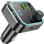 BOROFONE FM Transmitter BC53 Highway MP3, Bluetooth - 2xUSB + Type C - QC 3.0 18W PD 20W fekete