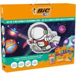 BIC SET BIC Kids Outer Space - 12 darab Evolution színes ceruza, 12 darab Kid Couleur színes filctoll, 6 darab csillámporos ragasztó, 4 darab felfújható színező játék, 34 db szett