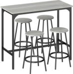 Homcom Bárasztal és 4 Szék Lábtartóval Garnitúra, 110x50x89, 5 cm, Szürke
