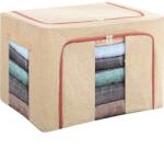 Flippy Összehajtható tárolódoboz, Flippy, 100 l, pamut és lenvászon, 60x42x40 cm, első ablak, 2 bejárati ajtó kétirányú cipzárral, fém keret, stabil műanyag alaptartó, bézs (130140)