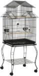PawHut acél és fa madárkalitka kivehető tálcával, 4 kerékkel és ételtartóval, 51, 5x50x140 cm, fekete