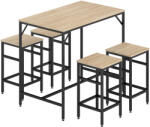 Homcom étkezőasztal szett + 4 ipari stílusú szék - fém és fa, ideális nappaliba/konyhába