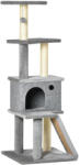 PawHut Többszintes Macskafa Házikóval, Létrával és Szizál Oszlopokkal, Szürke
