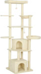 PawHut 200 cm magas, többszintes macskafa 2 házzal, 2 ággyal és függőággyal, 2-3 macskának megfelelő szerkezet, bézs