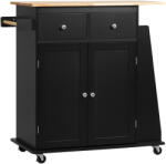 Homcom Konyhasziget Szekrényekkel, 2 Fiókos és 3 Polcos Fűszertartóval, 89x45x89, 5 cm, Fekete