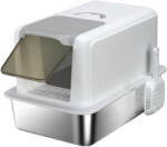 PawHut zárt macskaalom doboz rozsdamentes acél tálcával, kanállal és szűrőzsákokkal, PP cicaalom, 40, 5x60, 5x41, 5 cm, fehér és ezüst