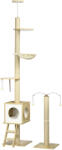 PawHut Állítható Magasságú Macskafa Kaparófával, Házikóval, Függőággyal és Játék Labdával, 40x40x225-285 cm