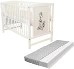 Kidizi Patut din lemn masiv 120x60 cm Bria alb si saltea antialergica cu ventilatie Air 120x60x10 cm, reglabil pe 3 nivele, certificat EN71 (3259+5669AIR)