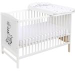 Kidizi Patut din lemn masiv 120x60 cm Bria alb, masuta infasat din lemn si salteluta bumbac impermeabila incluse, reglabil pe 3 nivele, certificat EN71 (3259+4228+4426)
