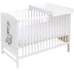 Kidizi Patut din lemn masiv 120x60 cm Bria alb, masuta infasat din lemn inclusa, reglabil pe 3 nivele, certificat EN71 (3259+4228)