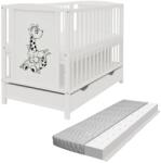Kidizi Patut din lemn masiv 120x60 cm Bria alb cu sertar si saltea antialergica cu ventilatie Air 120x60x10 cm, reglabil pe 3 nivele, certificat EN71 (3273+5669AIR)