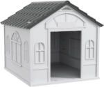 PawHut Vízálló PP Kutyaház Ferde Tetővel és Bejárati Ajtóval, 84, 2x98, 2x82 cm, Szürke