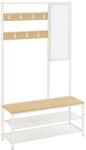 VASBÚTOR Kabáttartó állvány cipőtárolóval, előszobafal tükörrel és cipőspolcokkal 35x98x180 cm, tölgy színű és fehér