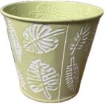  Fém kaspó levél mintával 12 cm, zöld