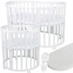 Waldin kiságy (ovális) 7in1 matraccal Kerekek&Övek, Fehér (OWAL-W)