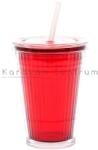  Gimex hőtartó pohár tetővel és szívószállal, piros (C47215)