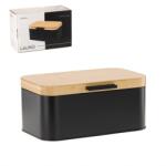 ramiz Lauro fém kenyértartó bambusz fedéllel 30 x 23 x 18 x 15 cm, fekete (NEL3192)