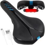 Velixo Velixo® kerékpárnyereg, piros és kék fényvisszaverő hátsó lámpa, 5 LED világítási mód, kényelmes poliuretán hab, ergonómikus, légáteresztő, ütésálló, USB kábel mellékelve, 28 x 15, 5 x 7 cm, fekete (E