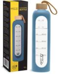4FIZJO Üveg sportpalack, 4FIZJO, időskálával, kényelmes, ergonomikus szájrész, űrtartalom 1 liter, 29, 5 x 8 cm, szilikon bevonattal, kék színű (P-5905973403894)