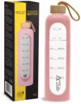 4FIZJO Sportüveg palack, 4FIZJO, időskálával, kényelmes, ergonomikus szájjal, űrtartalom 1 liter, 29, 5 x 8 cm, szilikon bevonattal, rózsaszínű (P-5905973403887)