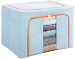 Flippy Összecsukható tárolódoboz, Flippy, 100 l, pamut és lenvászon, 60x42x40 cm, 2 ablak, elöl és oldalt, 2 ajtó kétirányú cipzárral, fém keret, stabil műanyag alaptartó, kék (130138)
